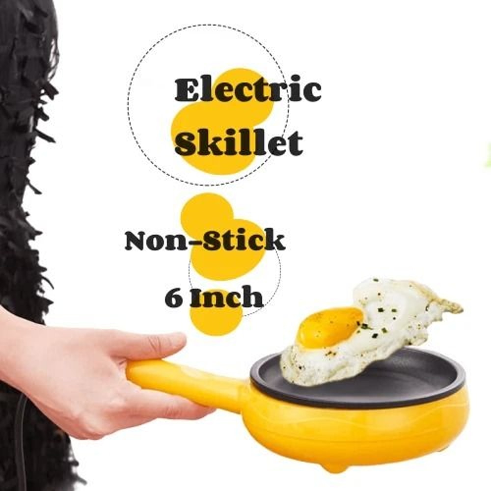 Yellow Compact Mini Electric Skillet Non Stick Portable Frying Pan 6
