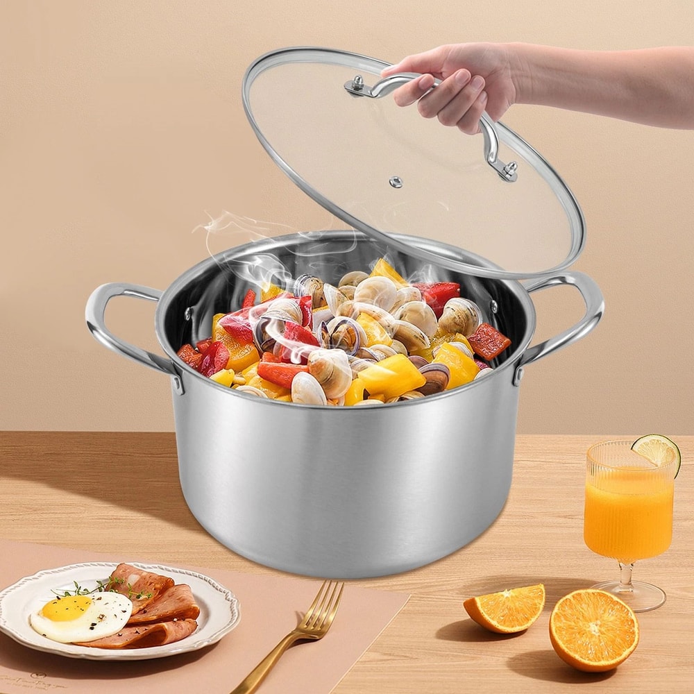 Stainless Steel Stock Pot With Steaming Rack Clear Lid Perfect For Cooking Steaming 2