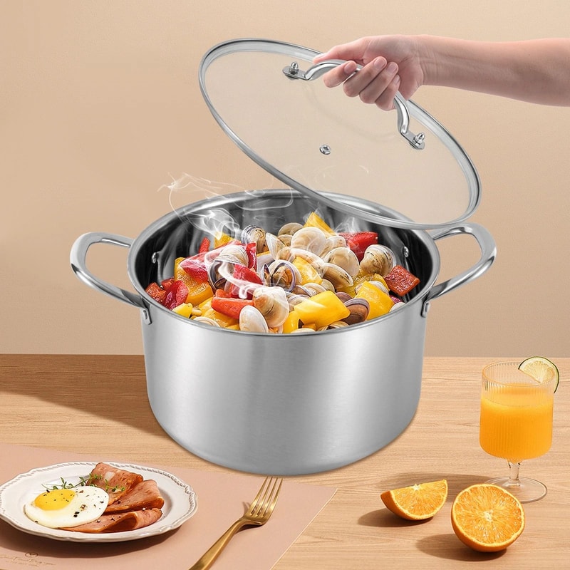 Stainless Steel Stock Pot With Steaming Rack Clear Lid Perfect For Cooking Steaming 2