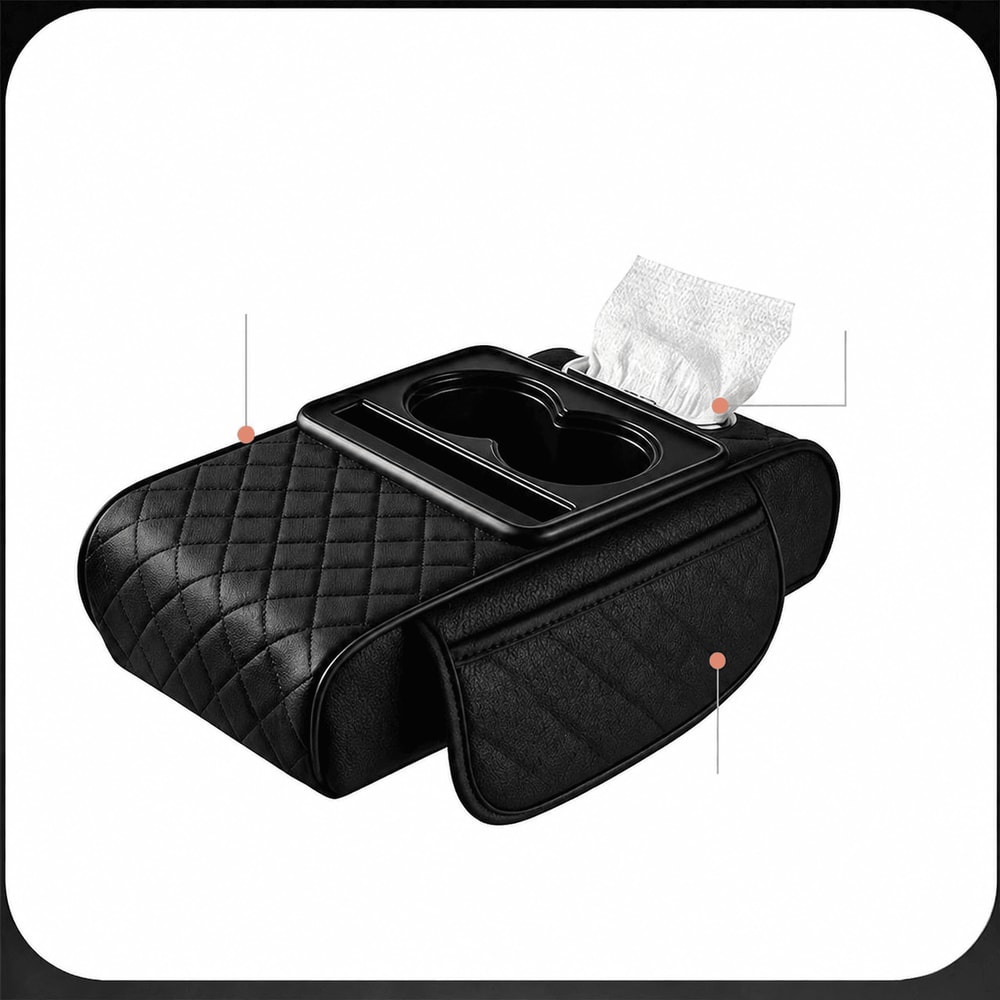 Premium Car Armrest Cover Center Console Organizer With Cup Holder Tissue Box And Phone Holder Uni