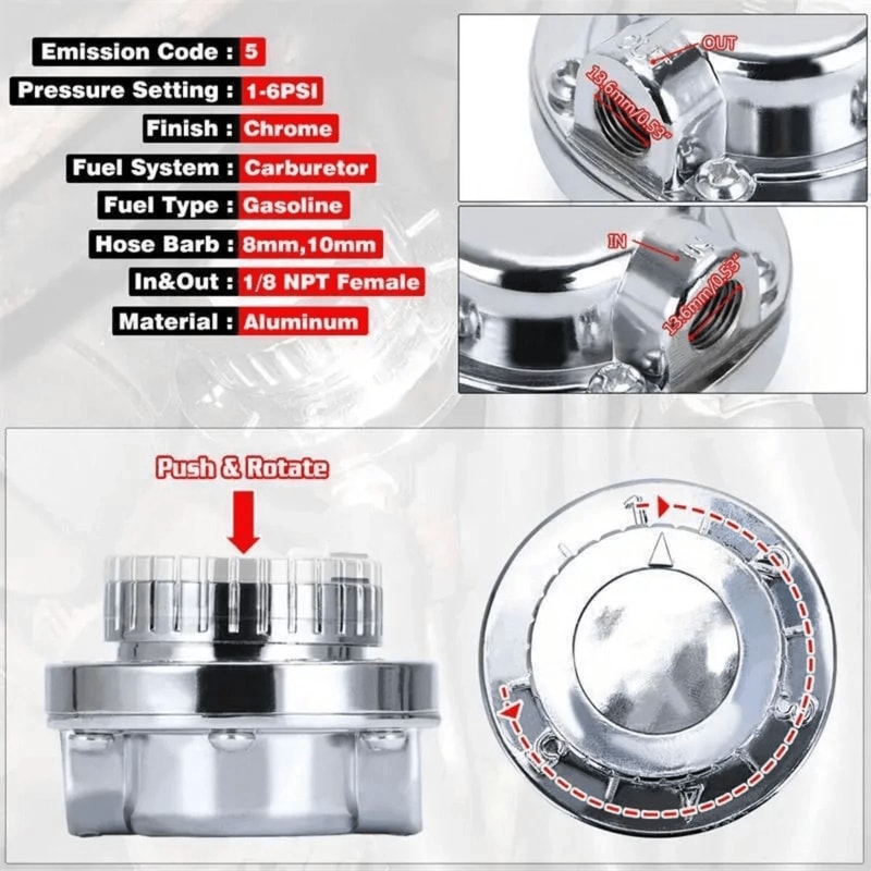 For Carburetor Engine Adjustable Fuel Pressure Regulator Kit Universal Fuel Management Solution 6