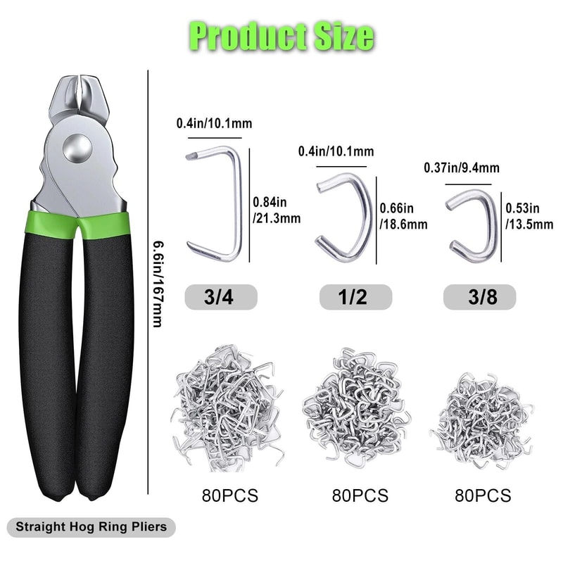 Straight Hog Ring Pliers Kit With Rings For Upholstery Automotive Repairs 8