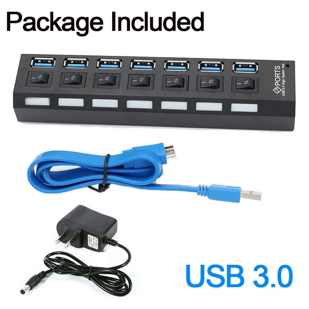 Port USB Hub With Individual Switches And AC Adapter 4