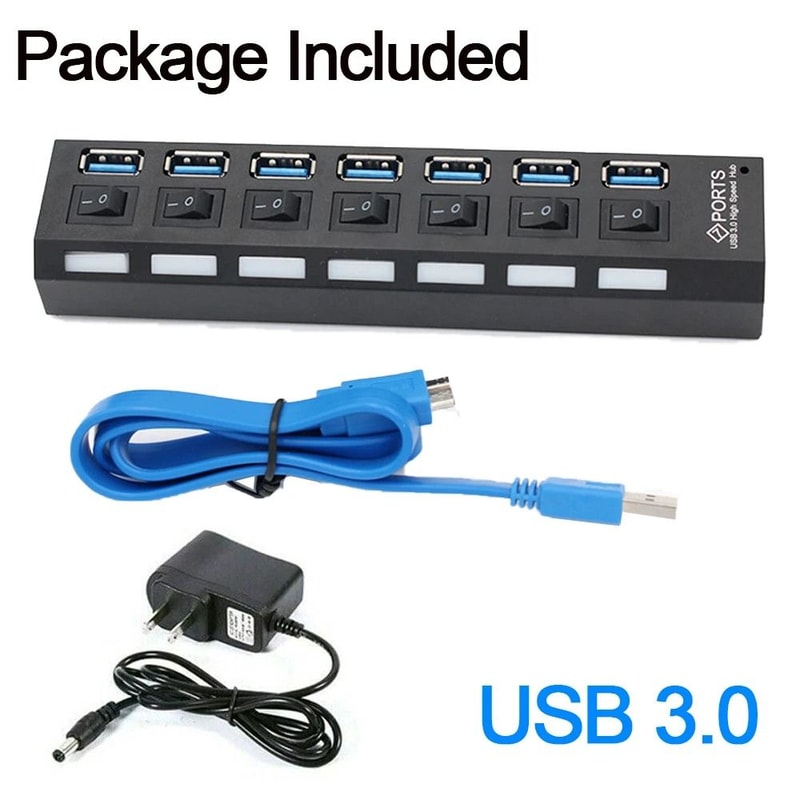 Port USB Hub With Individual Switches And AC Adapter 4
