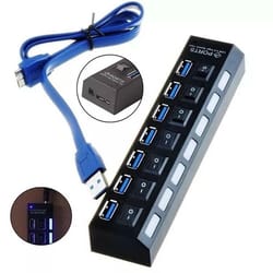port usb hub with individual switches and ac adapter