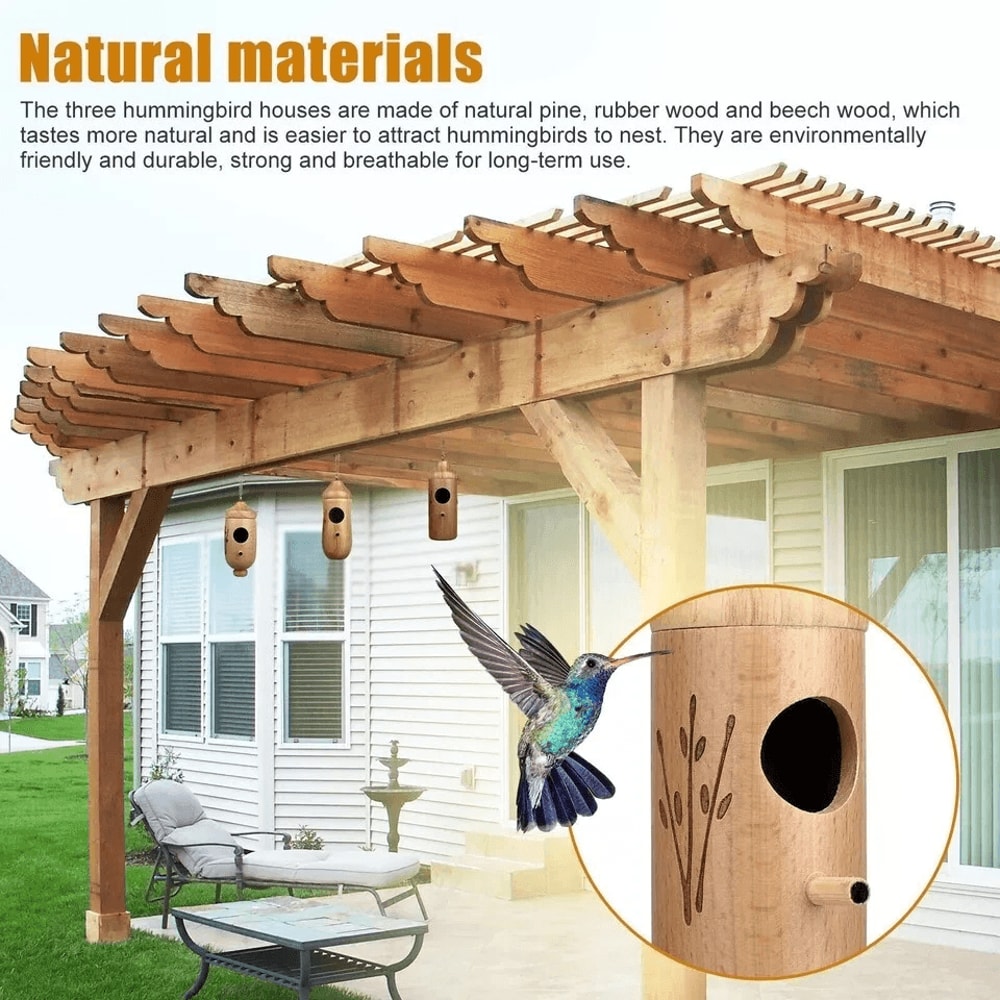 Handcrafted Wooden Hummingbird House Hanging Garden Decor 6