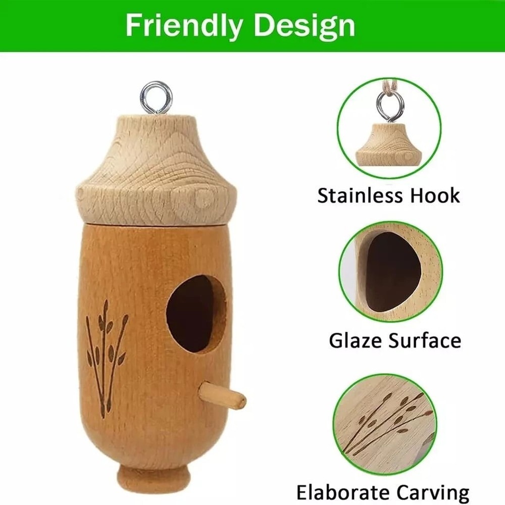 Handcrafted Wooden Hummingbird House Hanging Garden Decor 4