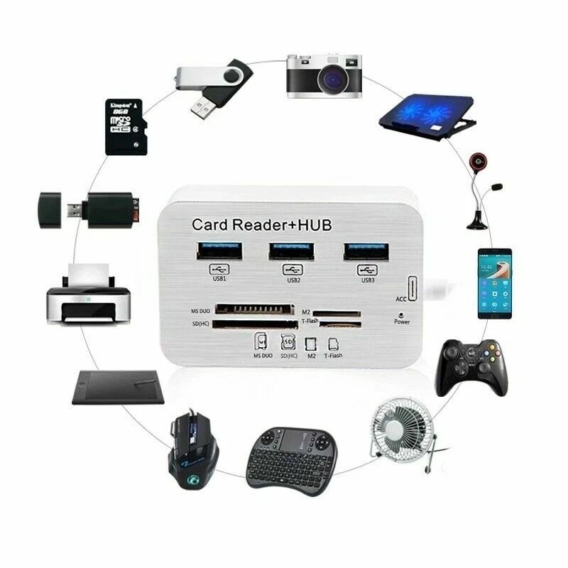 Aluminum USB Hub And Memory Card Reader Ports Multi In Adapter For MicroSD 2