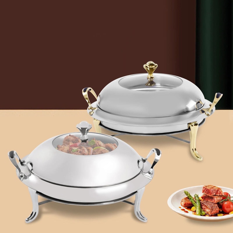 Premium Round Stainless Steel Buffet Chafing Dish Food Warmer Server Set 6