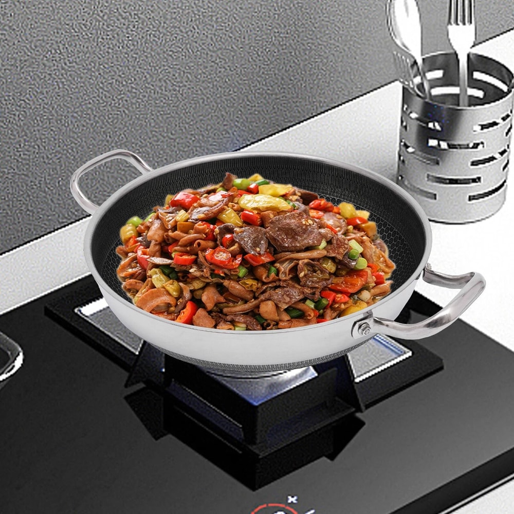 Stainless Steel Frying Pan With Lid Premium Non Stick Cookware For All Hobs Induction 0