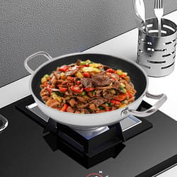 stainless steel frying pan with lid premium non stick cookware for all hobs & induction