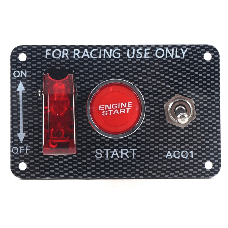 Premium Universal Car Ignition Switch Panel With LED Push Button Start And Racing Toggle Carbon Fin 10