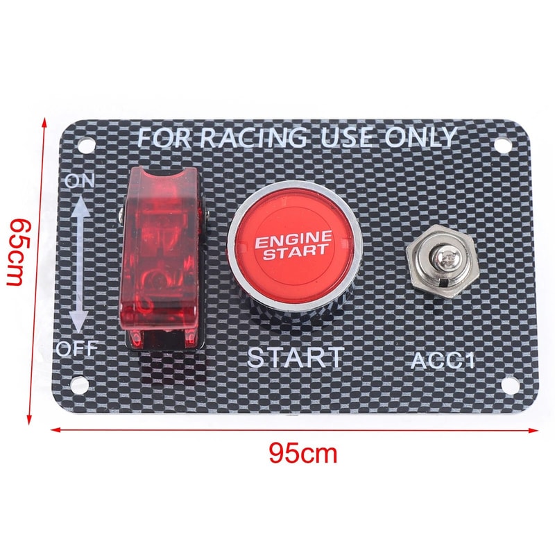 Premium Universal Car Ignition Switch Panel With LED Push Button Start And Racing Toggle Carbon Fin 12
