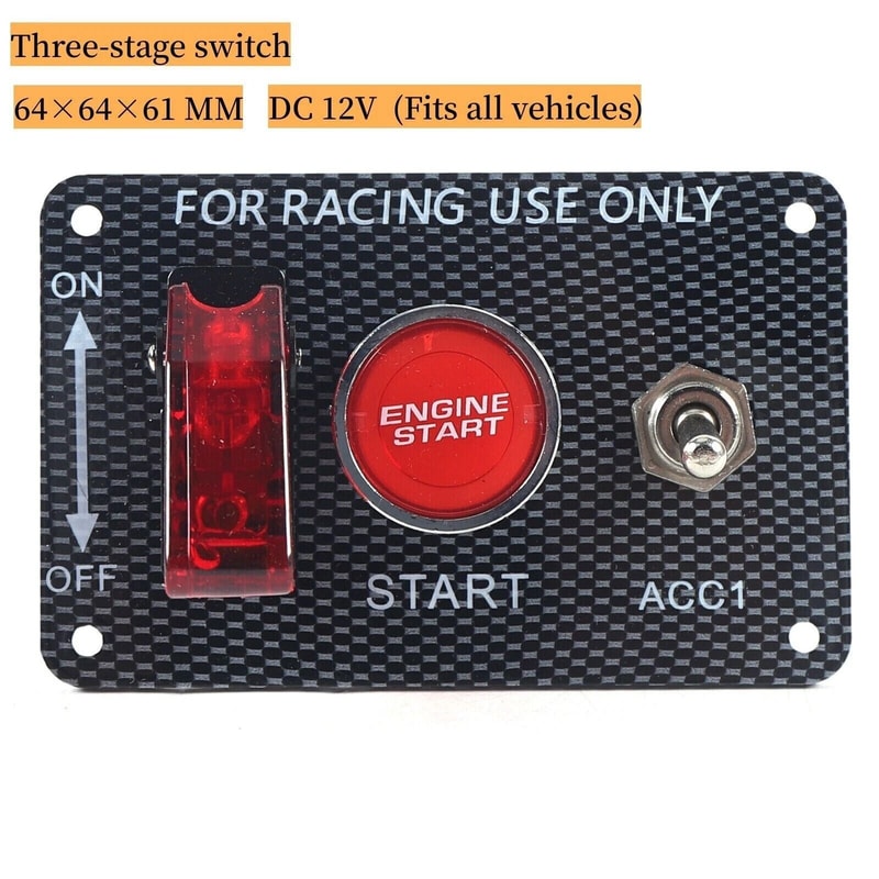Premium Universal Car Ignition Switch Panel With LED Push Button Start And Racing Toggle Carbon Fin 7