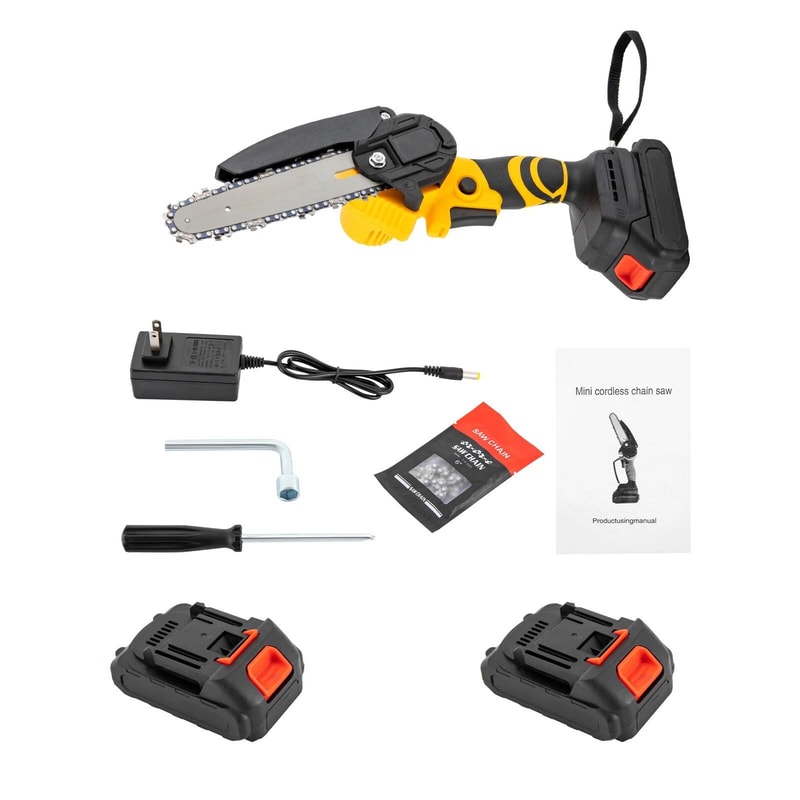 Cordless Handheld Electric Mini Chainsaw With Dual Batteries Portable Yard Trimmer 15