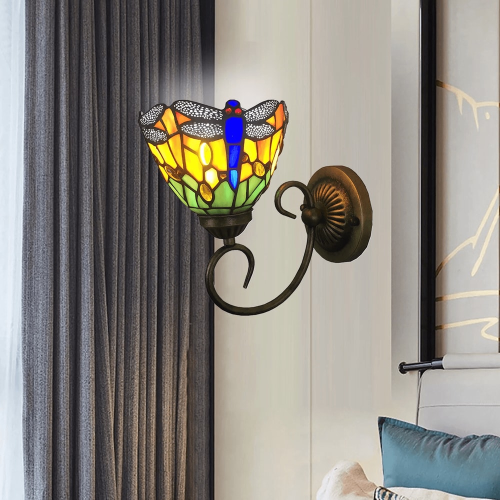 Handcrafted Stained Glass Dragonfly Wall Sconce Elegant Tiffany Style Wall Sconce Lighting Fixture 10