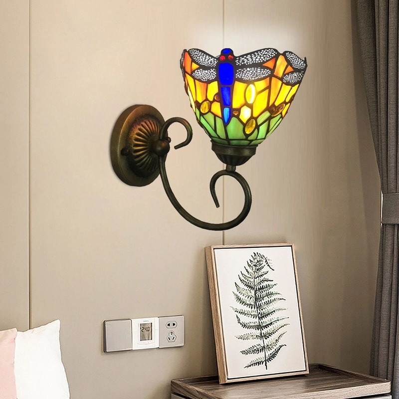 Handcrafted Stained Glass Dragonfly Wall Sconce Elegant Tiffany Style Wall Sconce Lighting Fixture 11