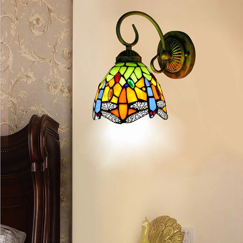 Handcrafted Stained Glass Dragonfly Wall Sconce Elegant Tiffany Style Wall Sconce Lighting Fixture 9