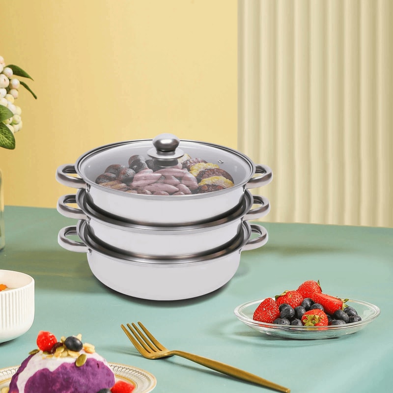Premium Stainless Steel Steamer Pot For Healthy Cooking With Glass Lid Multi Level Steam Cooker 1