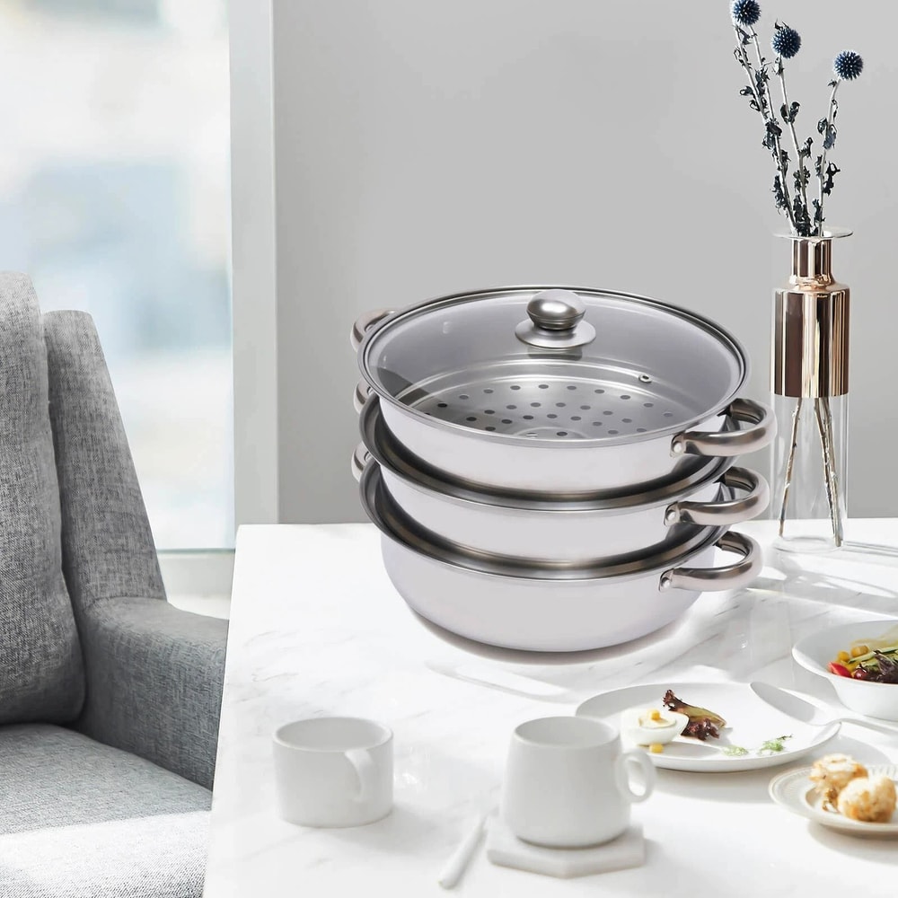 Premium Stainless Steel Steamer Pot For Healthy Cooking With Glass Lid Multi Level Steam Cooker 4