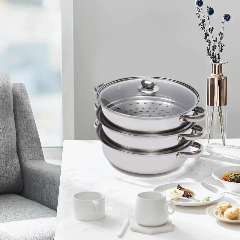 Premium Stainless Steel Steamer Pot For Healthy Cooking With Glass Lid Multi Level Steam Cooker 4