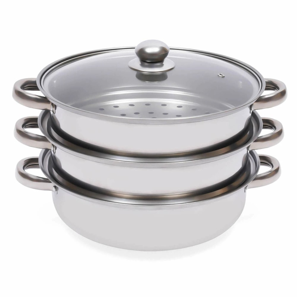 Premium Stainless Steel Steamer Pot For Healthy Cooking With Glass Lid Multi Level Steam Cooker 5