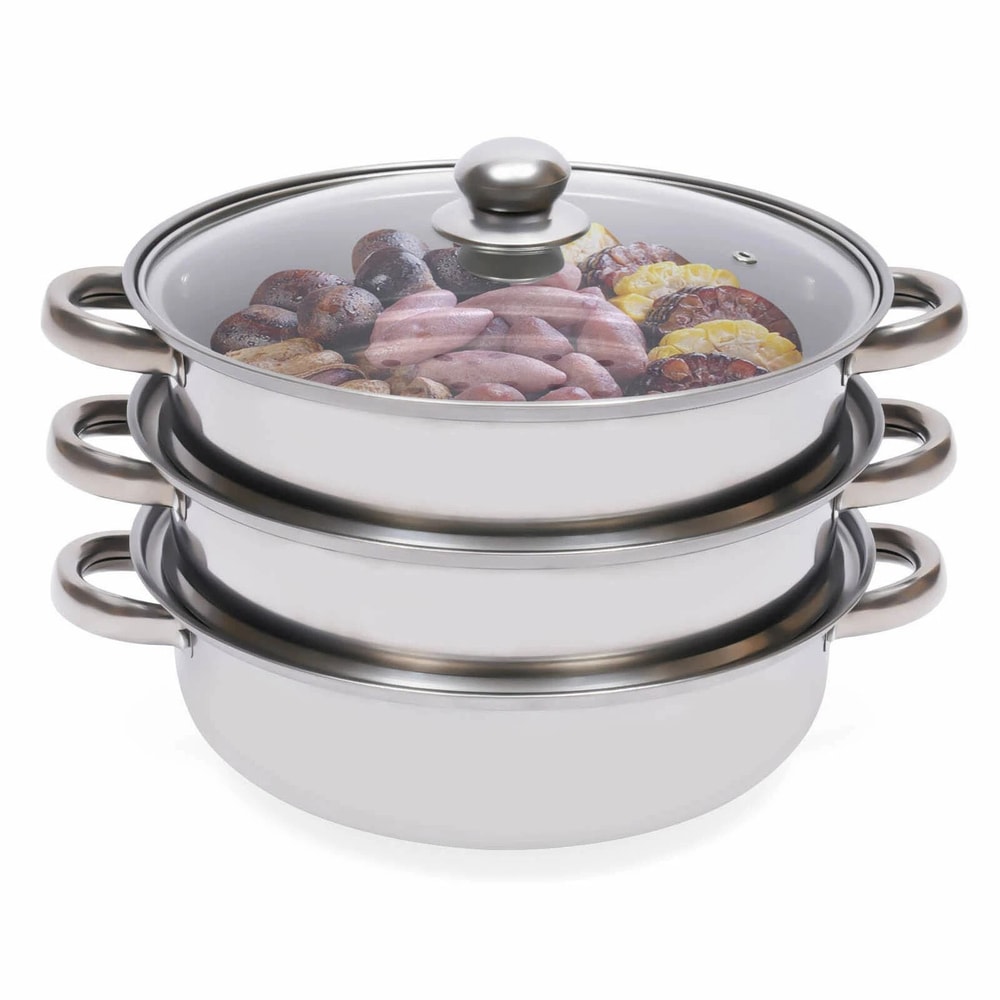 Premium Stainless Steel Steamer Pot For Healthy Cooking With Glass Lid Multi Level Steam Cooker 7