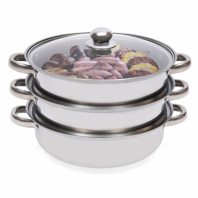 Premium Stainless Steel Steamer Pot For Healthy Cooking With Glass Lid Multi Level Steam Cooker 7