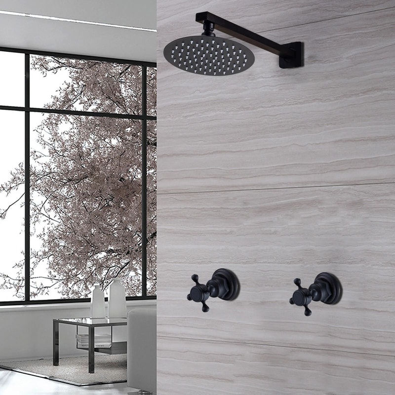 Premium Wall Mounted Black Rainfall Shower Head Faucet System With Mixer Valve Kit Modern Matte Bl 0