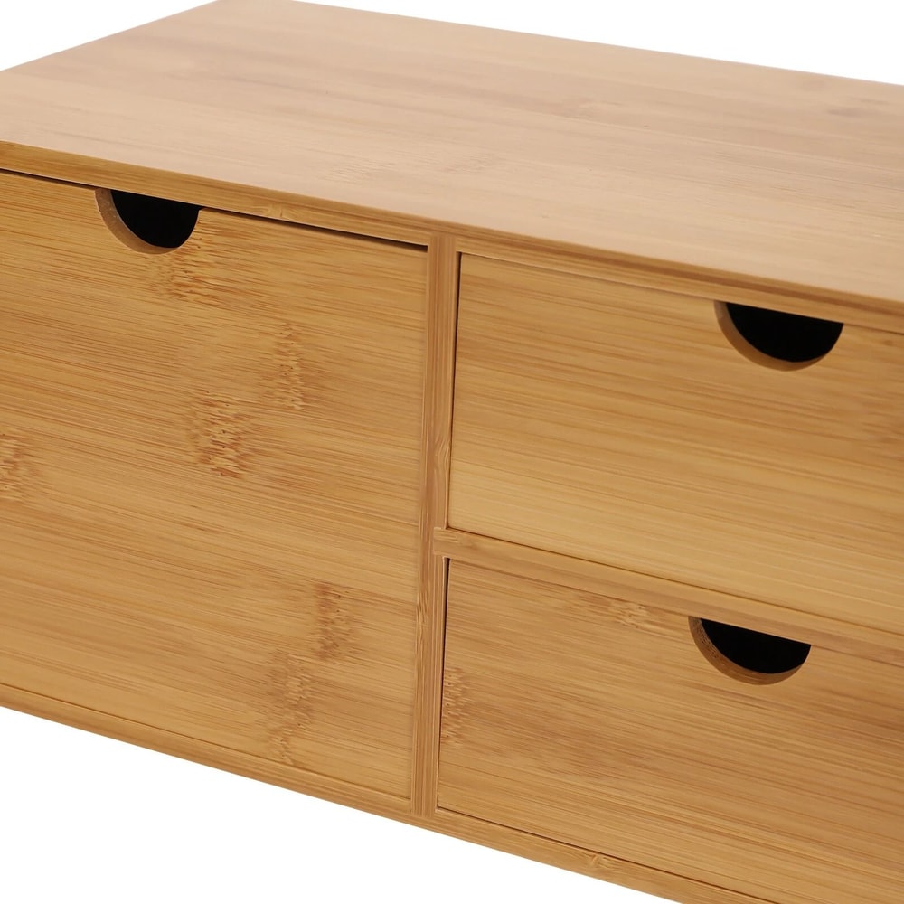 Natural Bamboo Desk Organizer With Drawers Compact Tabletop Storage Drawer Organizer Box For Offic 2