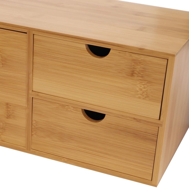 Natural Bamboo Desk Organizer With Drawers Compact Tabletop Storage Drawer Organizer Box For Offic 3