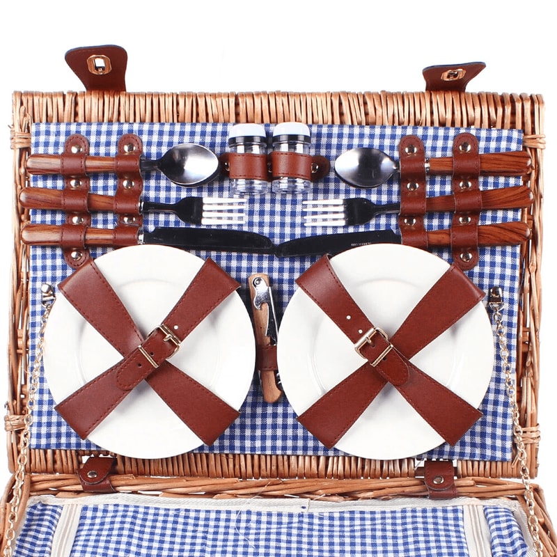 Premium Wicker Picnic Basket Set For With Cups Utensils 6