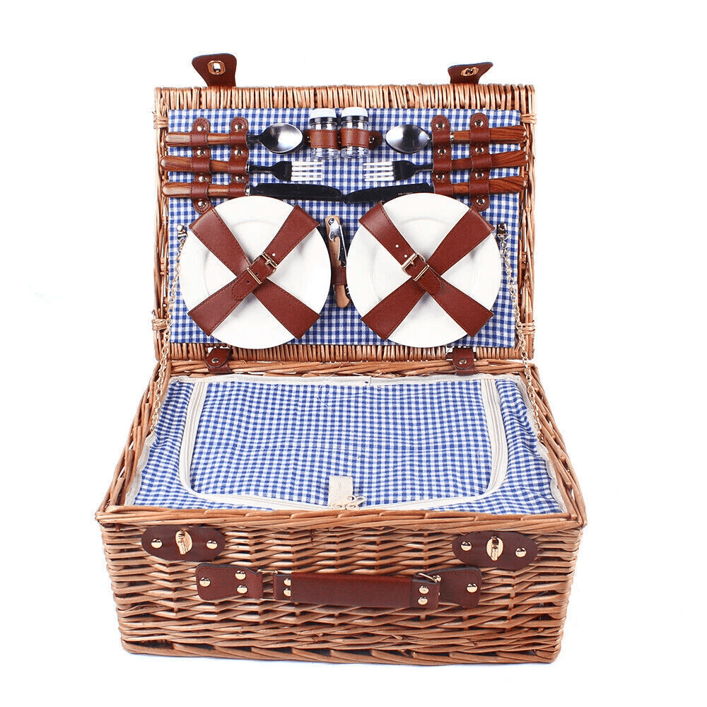Premium Wicker Picnic Basket Set For With Cups Utensils 0