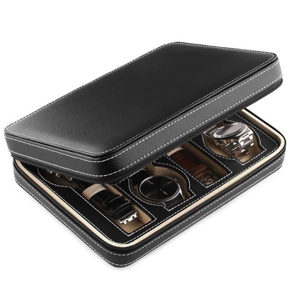 Premium Slot Watch Storage Case Portable Travel Watch Organizer With Zipper PU Leather 0