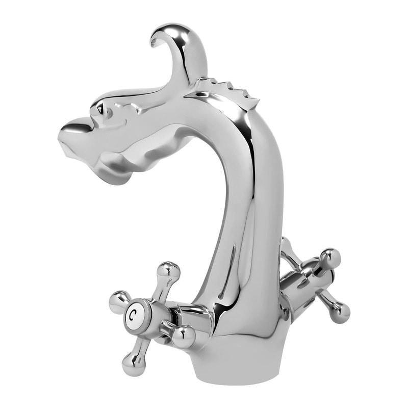 Antique Silver Dragon Bathroom Faucet Two Handle Decorative Sink Faucet For Vanity Powder Rooms 5