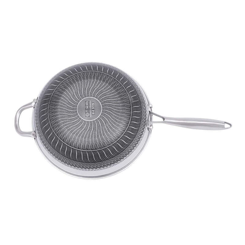 Premium Stainless Steel Honeycomb Non Stick Wok Pan With Lid Induction Compatible 13