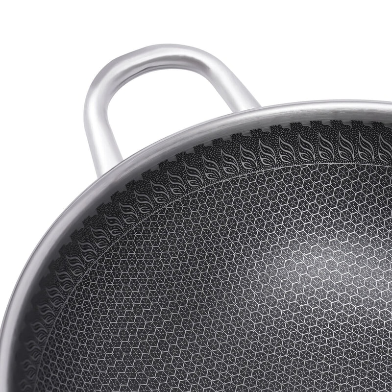 Premium Stainless Steel Honeycomb Non Stick Wok Pan With Lid Induction Compatible 18