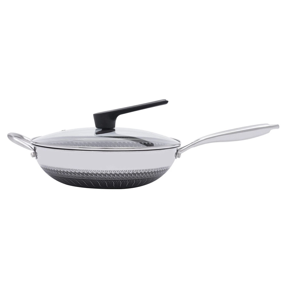 Premium Stainless Steel Honeycomb Non Stick Wok Pan With Lid Induction Compatible 6