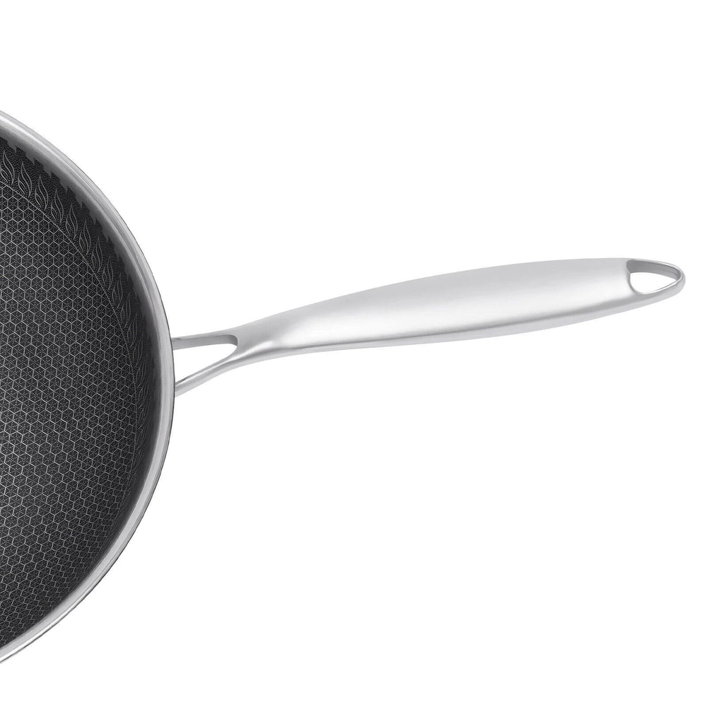 Premium Stainless Steel Honeycomb Non Stick Wok Pan With Lid Induction Compatible 19