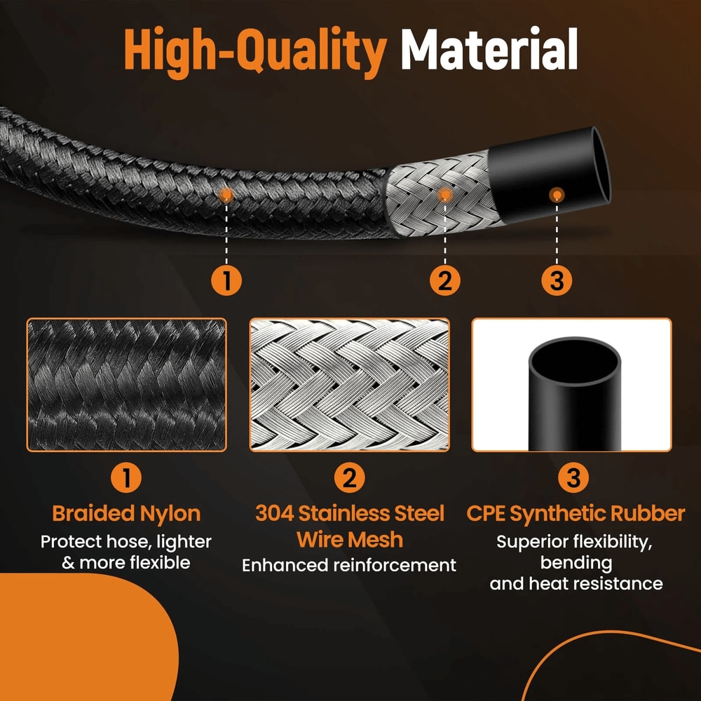 Premium Black Braided Fuel Line Hose Stainless Steel Nylon Fuel Line 5