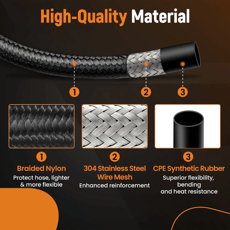 Premium Black Braided Fuel Line Hose Stainless Steel Nylon Fuel Line 5