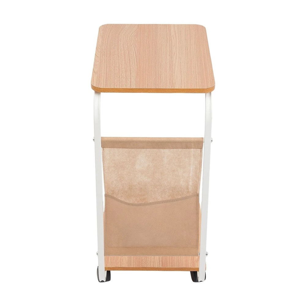 Mobile C Shaped Side Table With Wheels For Sofa Bed And Laptop Use 6