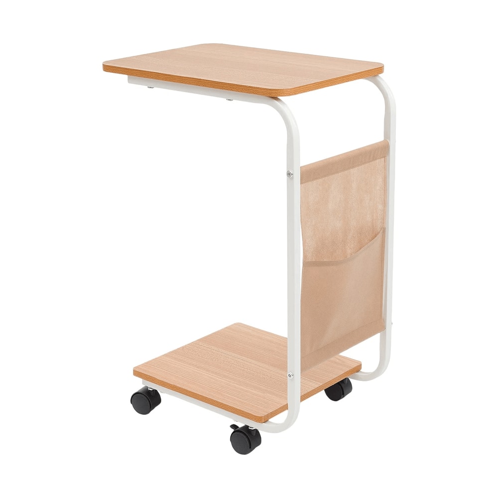 Mobile C Shaped Side Table With Wheels For Sofa Bed And Laptop Use 7