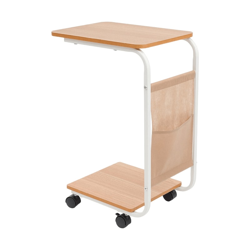 Mobile C Shaped Side Table With Wheels For Sofa Bed And Laptop Use 7