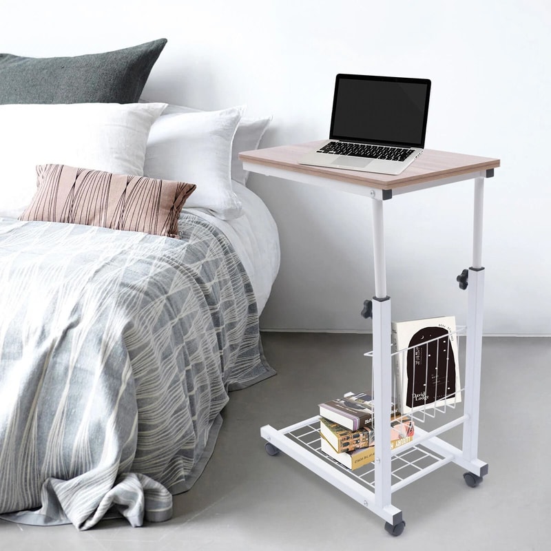 Adjustable Overbed Table With Wheels Rolling Bedside Tray Desk For Home Or Hospital 2