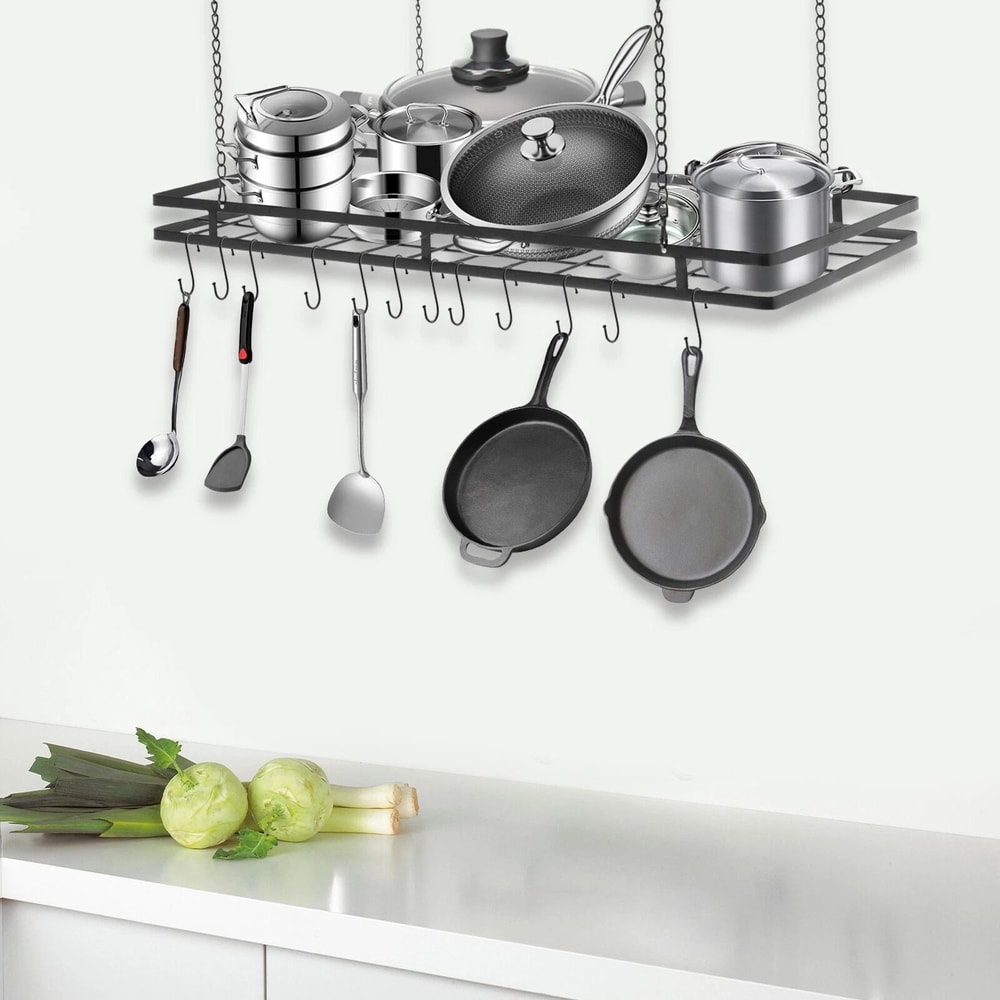 Modern Black Ceiling Pot Rack With Hooks For Pots And Pans 5