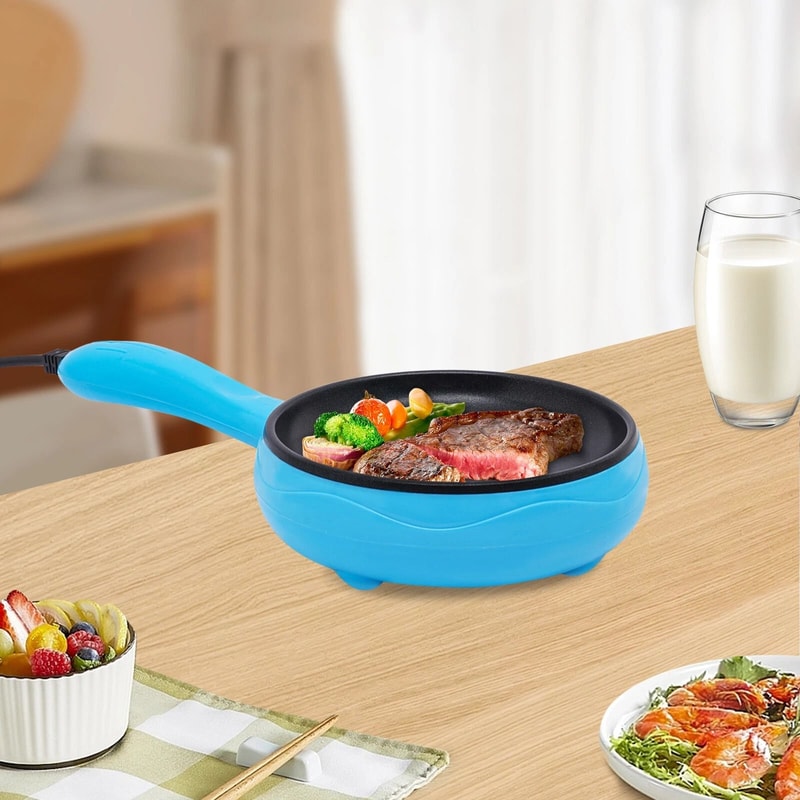 Premium Compact Electric Frying Pan Non Stick Skillet With Wooden Spatula Easy Countertop Cooker 1