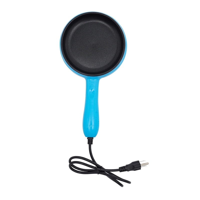 Premium Compact Electric Frying Pan Non Stick Skillet With Wooden Spatula Easy Countertop Cooker 4