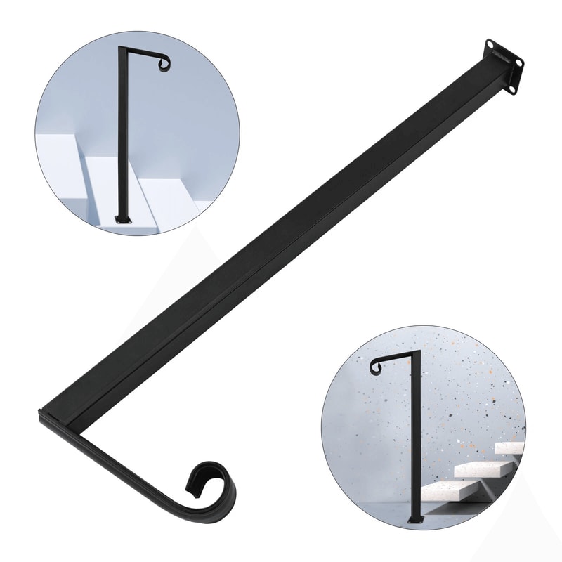 Adjustable Black Steel Railing Handrail For Steps Heavy Duty Metal Stair Handrail 4