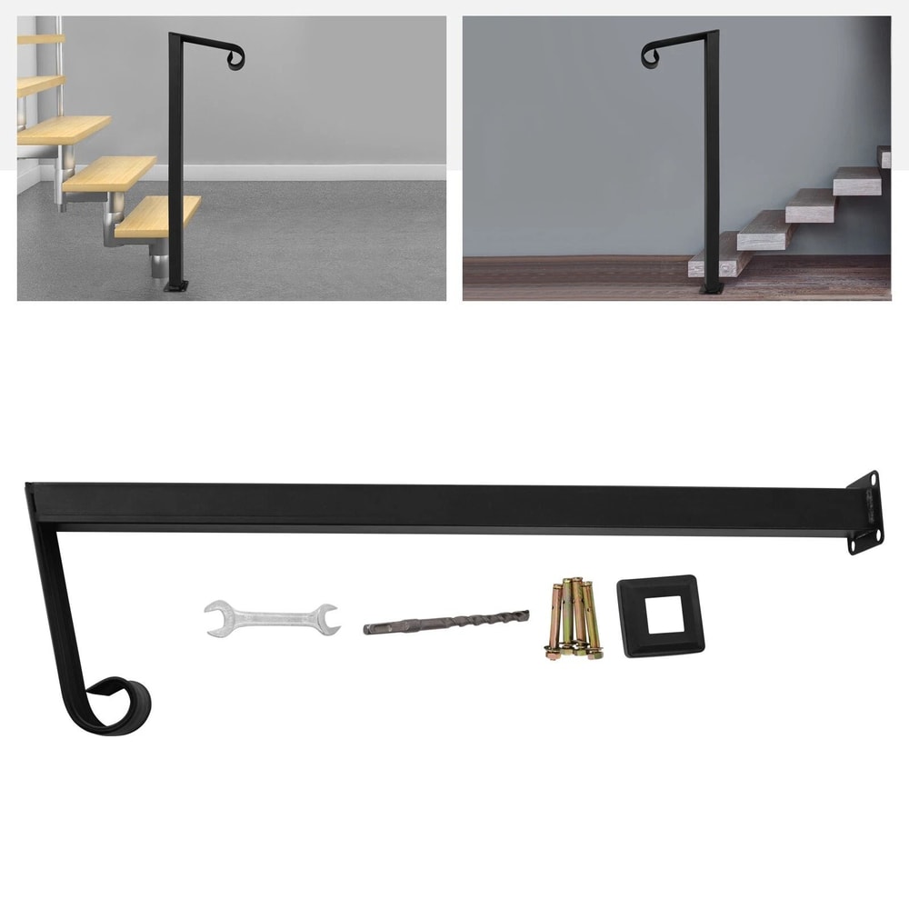Adjustable Black Steel Railing Handrail For Steps Heavy Duty Metal Stair Handrail 5
